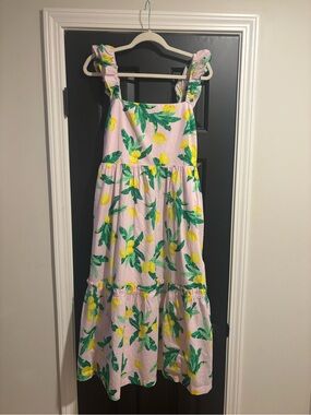 J. Crew Pink Lemon Print Tiered Sundress